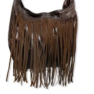 Fringe Brown Leather Crossbody Bag